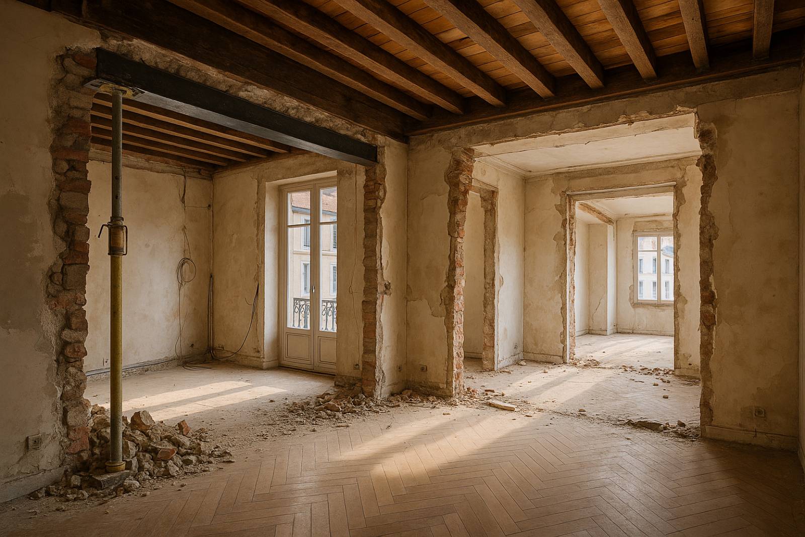 Ouverture de murs porteurs et de cloisons pour redistribuer un appartement à Lyon Croix Rousse (69004)