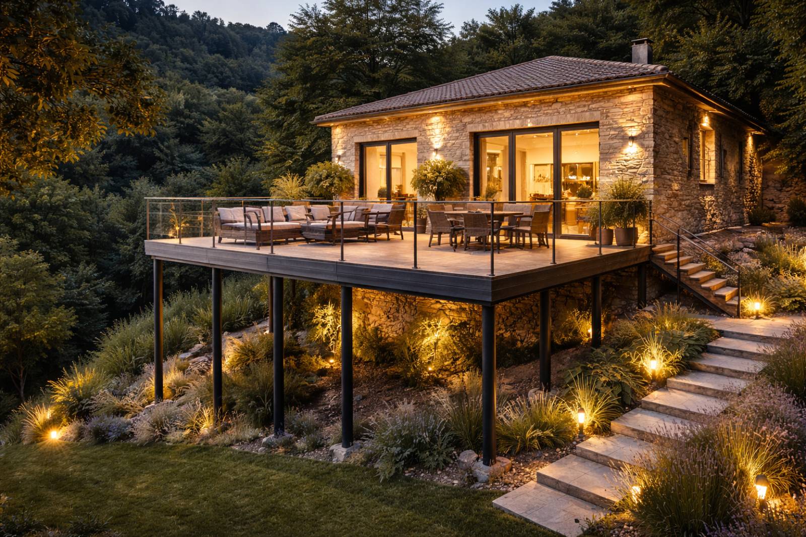 Maitre d'oeuvre expert en construction de terrasse sur pilotis en région lyonnaise